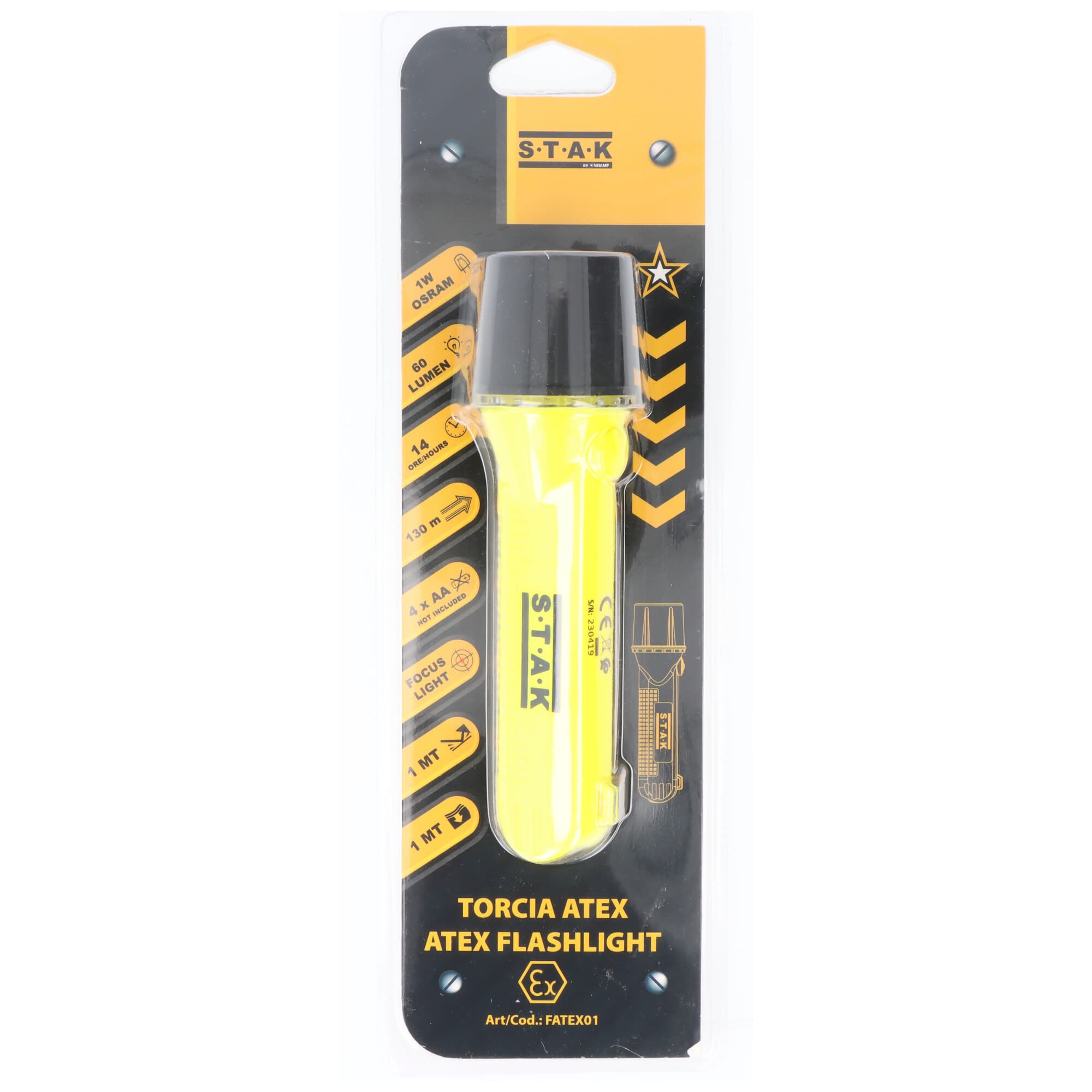 Lampe de poche ATEX avec LED Osram 1W, pour 4x pile AA Mignon (non incluse)