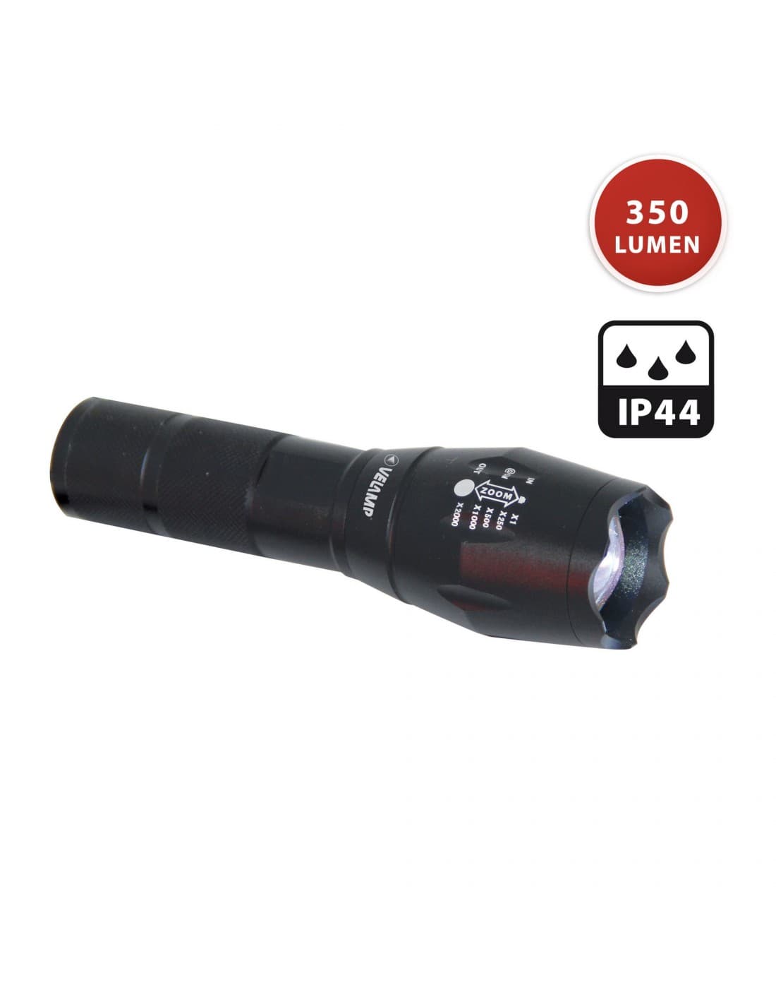 Velamp STEEL, torche LED 10W, aluminium, avec fonction zoom, 350 lumens, piles incluses