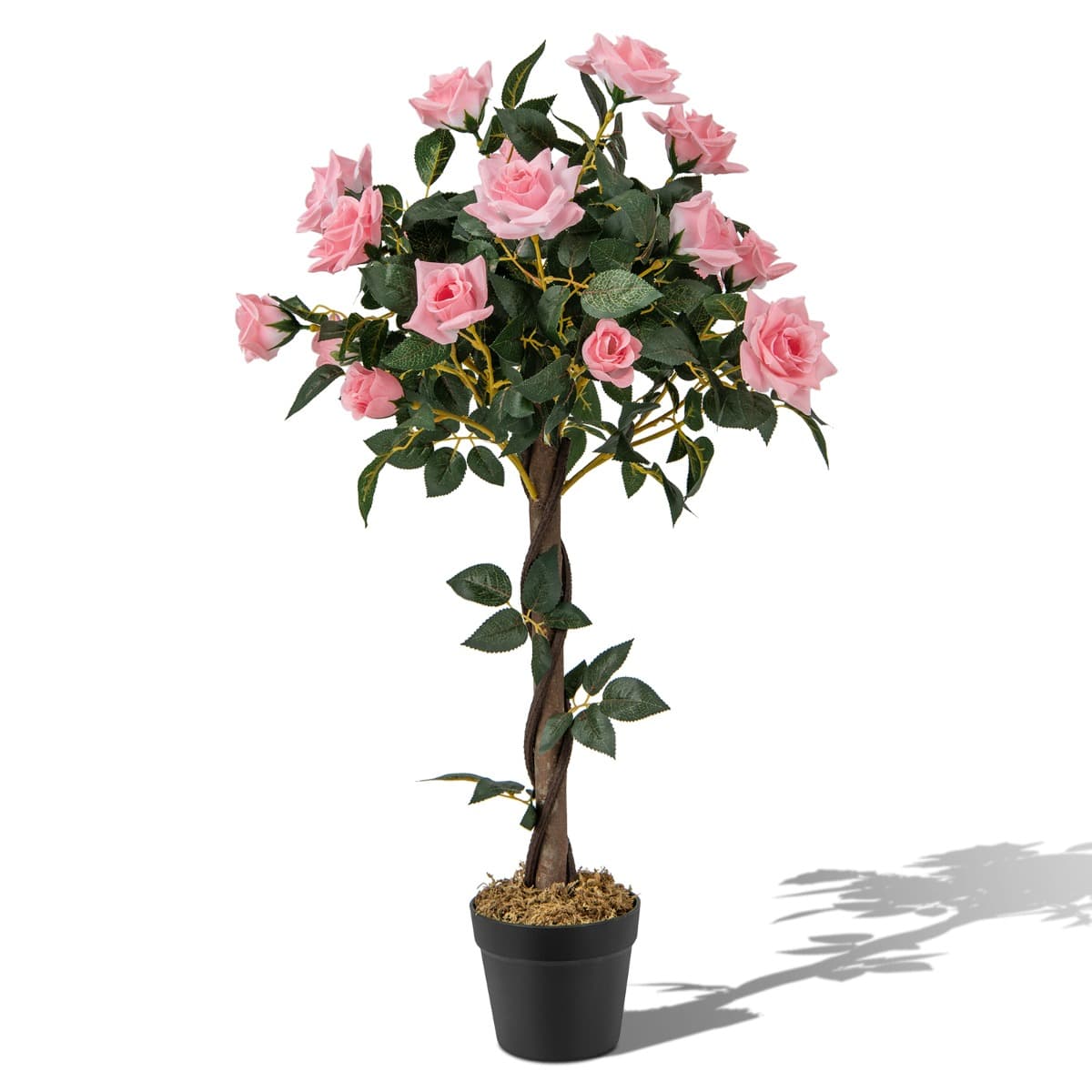 CostwayPlante Artificielle en Pot Remplies de Ciment 93CM avec 21 Roses Fausse Rosier à Fleurs avec Décoration Moderne pour Salon Balcon Bureau