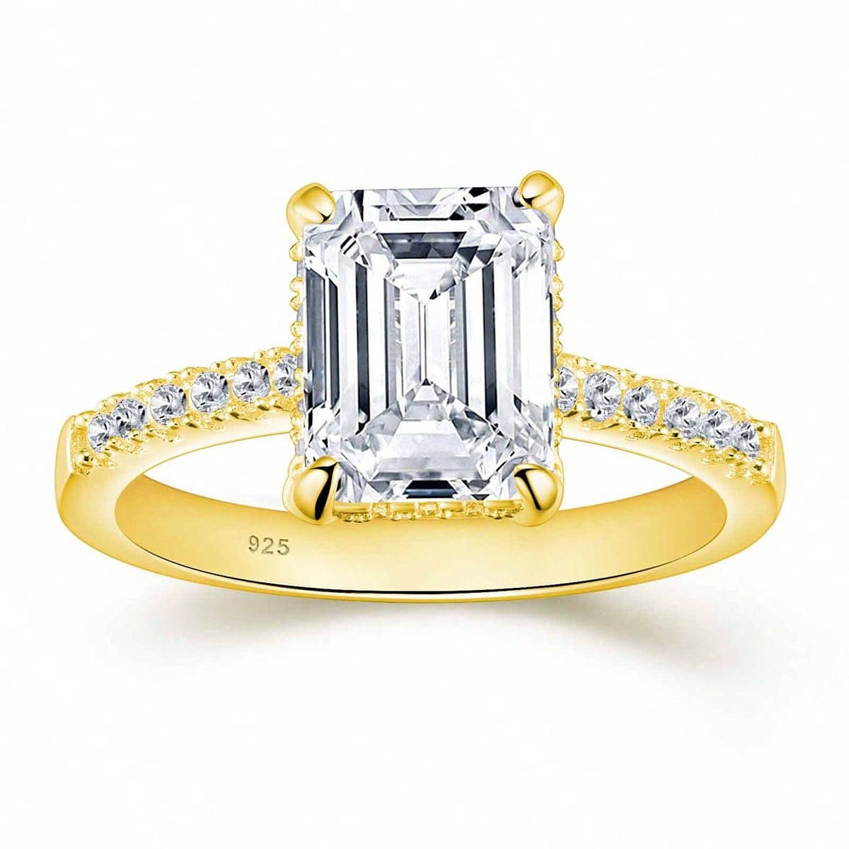 1 pièce Trendy Yellow Gold 925 Sterling Silver 2,7 Ct Emerald Cut Hide Halo Cubic Anneaux dengagement étincelants pour femmes Bijoux de