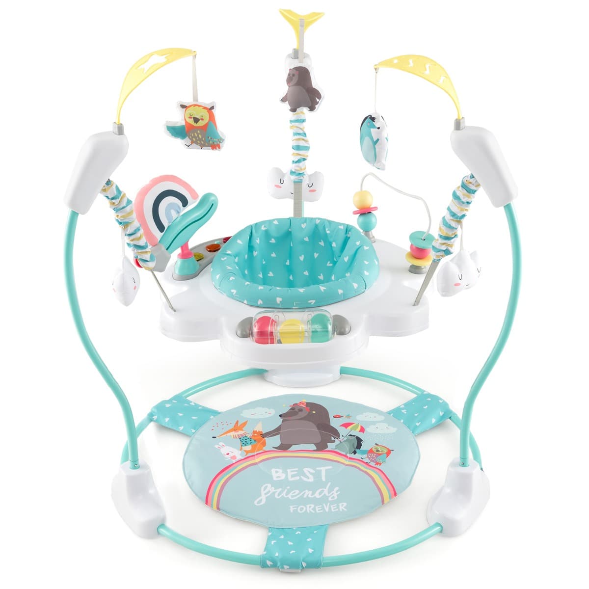 CostwayTrotteur Jungle Siège Rebondissant Réglable en Hauteur Jouets Interactifs Plateau Musical Lumières et Sons Centre de Jeu et D'apprentissage